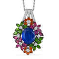 D'Joy Kashmir Kyanite and Multi Gemstone 7.75 ctw Mystic Garden Pendant Necklace in Rhodium Over Sterling Silver 20 Inches - Sticky add to cart bar