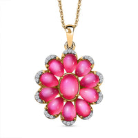 Mulberry Moonstone and White Zircon 7.25 ctw Pendant Necklace in 18K Vermeil Yellow Gold Over Sterling Silver 18 Inches