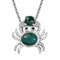D'Joy Chrysocolla and White Zircon 5.10 ctw Mystic Crab Pendant in Platinum Over Sterling Silver with Stainless Steel Necklace 20 Inches