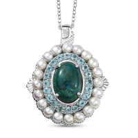 EverTrue Chrysocolla and Multi Gemstone 9.50 ctw Embraces the Ocean Pendant in Platinum Bond with Stainless Steel Necklace 20 Inches