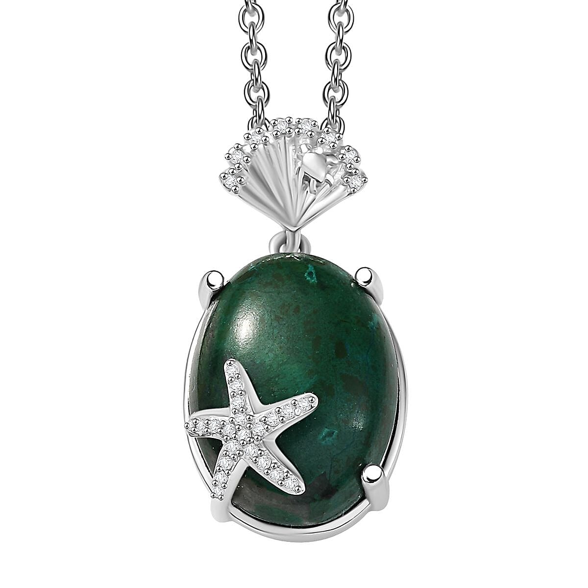 EverTrue Chrysocolla and Multi Gemstone 11.70 ctw Starfish Pendant in Platinum Bond with Stainless Steel Necklace 20 Inches