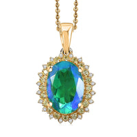 EverTrue Peacock Quartz (Triplet) and Multi Gemstone 6.50 ctw Peacock Feathers Pendant in 18K YG Plated with ION Plated YG Stainless Steel Necklace 20 Inches