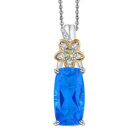 EverTrue Caribbean Quartz (Triplet) and Multi Gemstone 5.50 ctw Chrysanthemum Flower Pendant in 18K YG Plated and Platinum Bond with Stainless Steel Necklace 20 Inches
