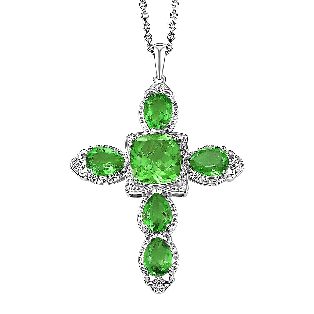 D'Joy Chartreuse Quartz (Triplet) 11.10 ctw Cross Pendant Necklace in Platinum Over Sterling Silver 20 Inches