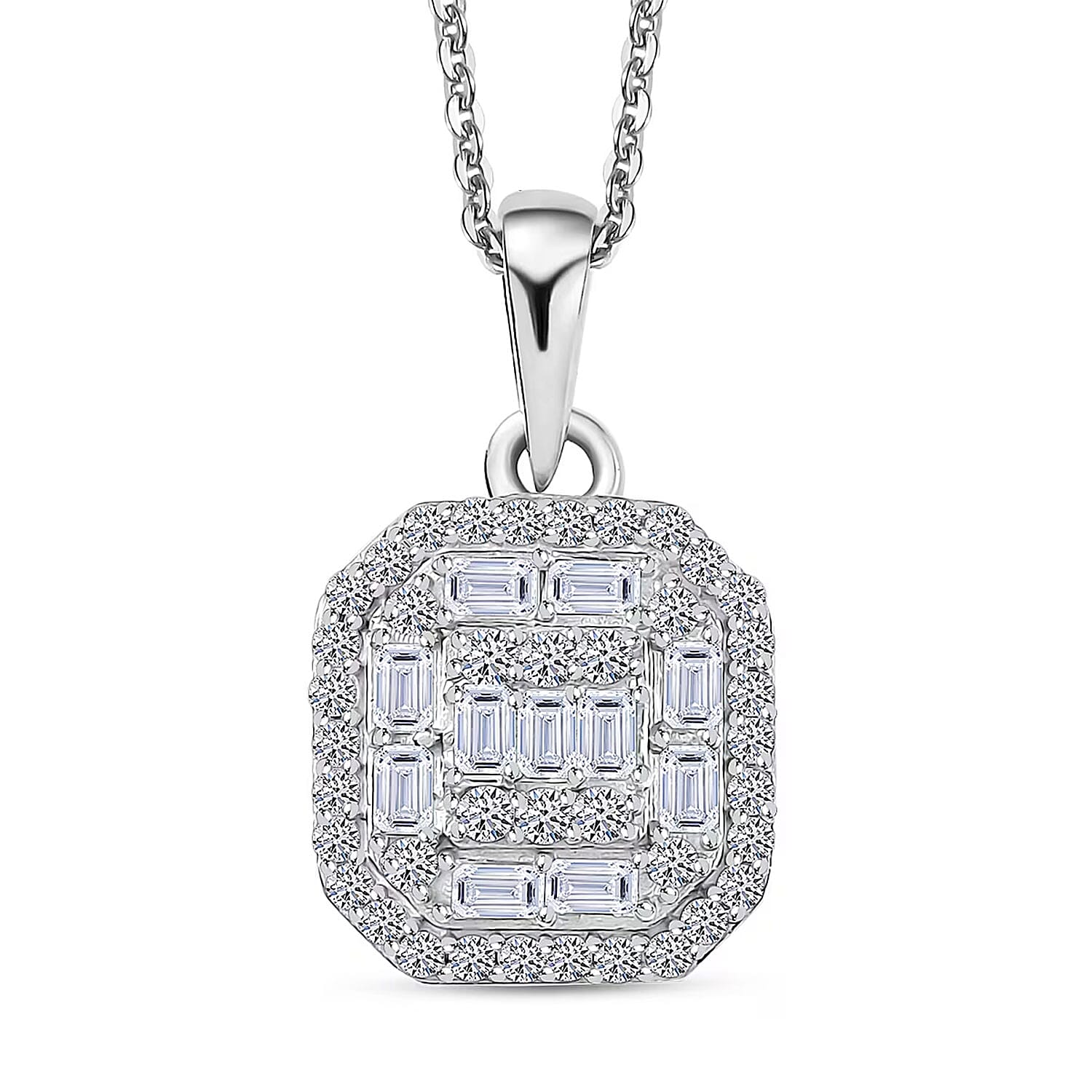 Luxuriant Lab Grown Diamond SI 0.50 ctw Art Deco Pendant Necklace 20 Inches in Rhodium Over Sterling Silver