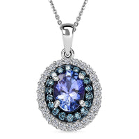 D'Joy Premium Tanzanite, Luxuriant Lab Grown Blue and White Diamond Twilight Reverie Pendant Necklace (20 Inches) in Rhodium Over Sterling Silver 1.45 ctw