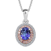 D'Joy Premium Tanzanite, Luxuriant Lab Grown Blue and White Diamond Twilight Reverie Pendant Necklace (20 Inches) in Rhodium Over Sterling Silver 1.45 ctw