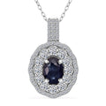 Premium Kanchanaburi Blue Sapphire and Luxuriant Lab Grown Diamond SI 1.65 ctw Crown Radiance Pendant Necklace in 10K White Gold 18 Inches - Sticky add to cart bar