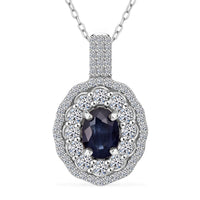 Premium Kanchanaburi Blue Sapphire and Luxuriant Lab Grown Diamond SI 1.65 ctw Crown Radiance Pendant Necklace in 10K White Gold 18 Inches