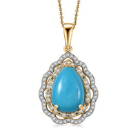 D'Joy Premium Sleeping Beauty Turquoise, Paraiba Tourmaline and Diamond 4.60 ctw Water Ripples Pendant Necklace in 18K Vermeil Yellow Gold Over Sterling Silver 20 Inches