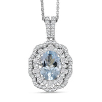 D'Joy Premium Mangoro Aquamarine and Moissanite 2.40 ctw Pendant Necklace in Rhodium Over Sterling Silver 20 Inches