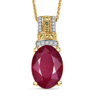 D'Joy Premium Niassa Ruby (FF) and Multi Gemstone 9.50 ctw Art Deco Pendant Necklace in 18K Vermeil Yellow Gold Over Sterling Silver 20 Inches