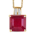 D'Joy Asscher Cut Niassa Ruby (FF) and Diamond 7.70 ctw Art Deco Pendant Necklace 20 Inches in 18K Vermeil Yellow Gold Over Sterling Silver - Sticky add to cart bar