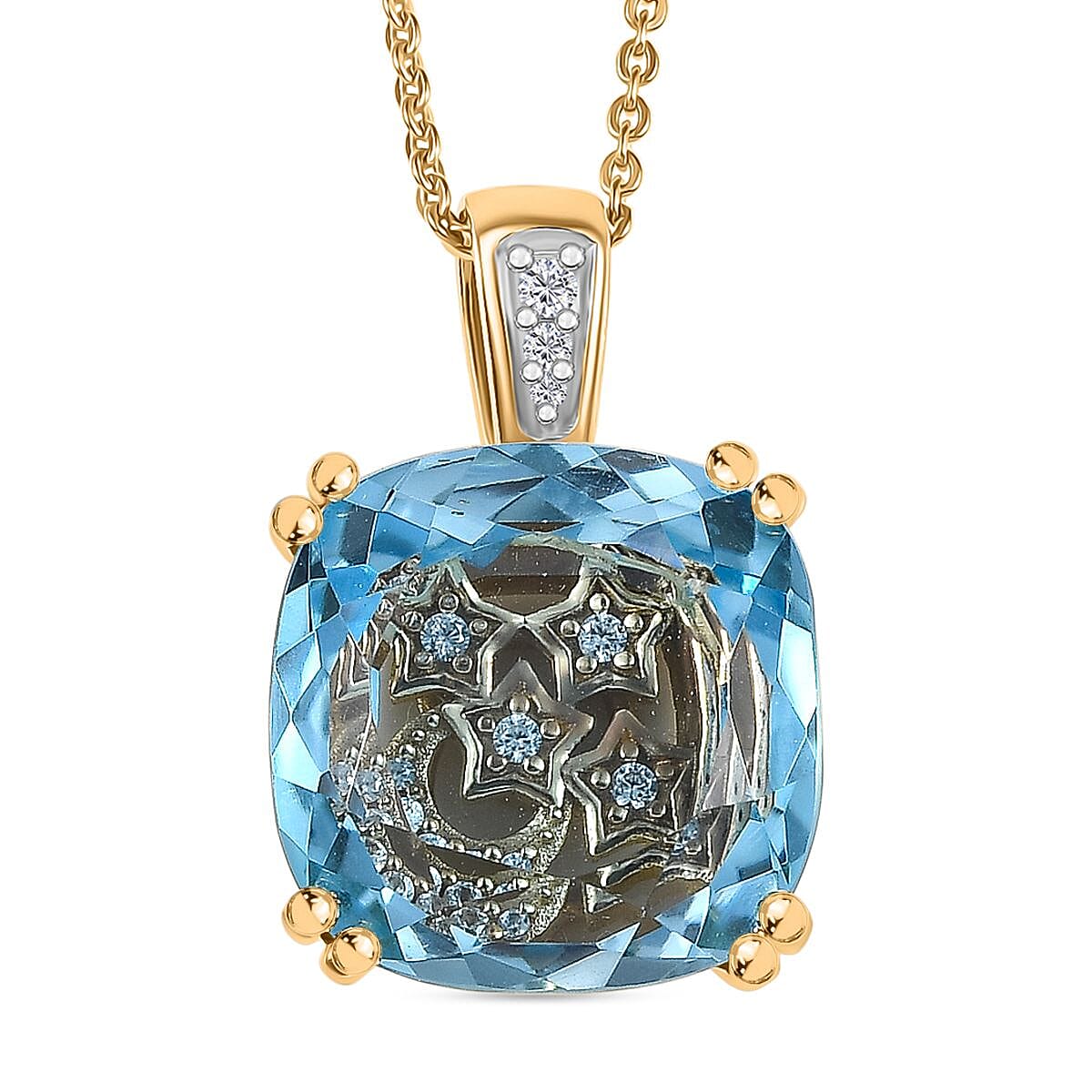 GP Celestial Dream Collection Sky Blue Topaz and White Zircon 8.85 ctw Pendant Necklace 20 Inches in 18K Vermeil Yellow Gold Over Sterling Silver