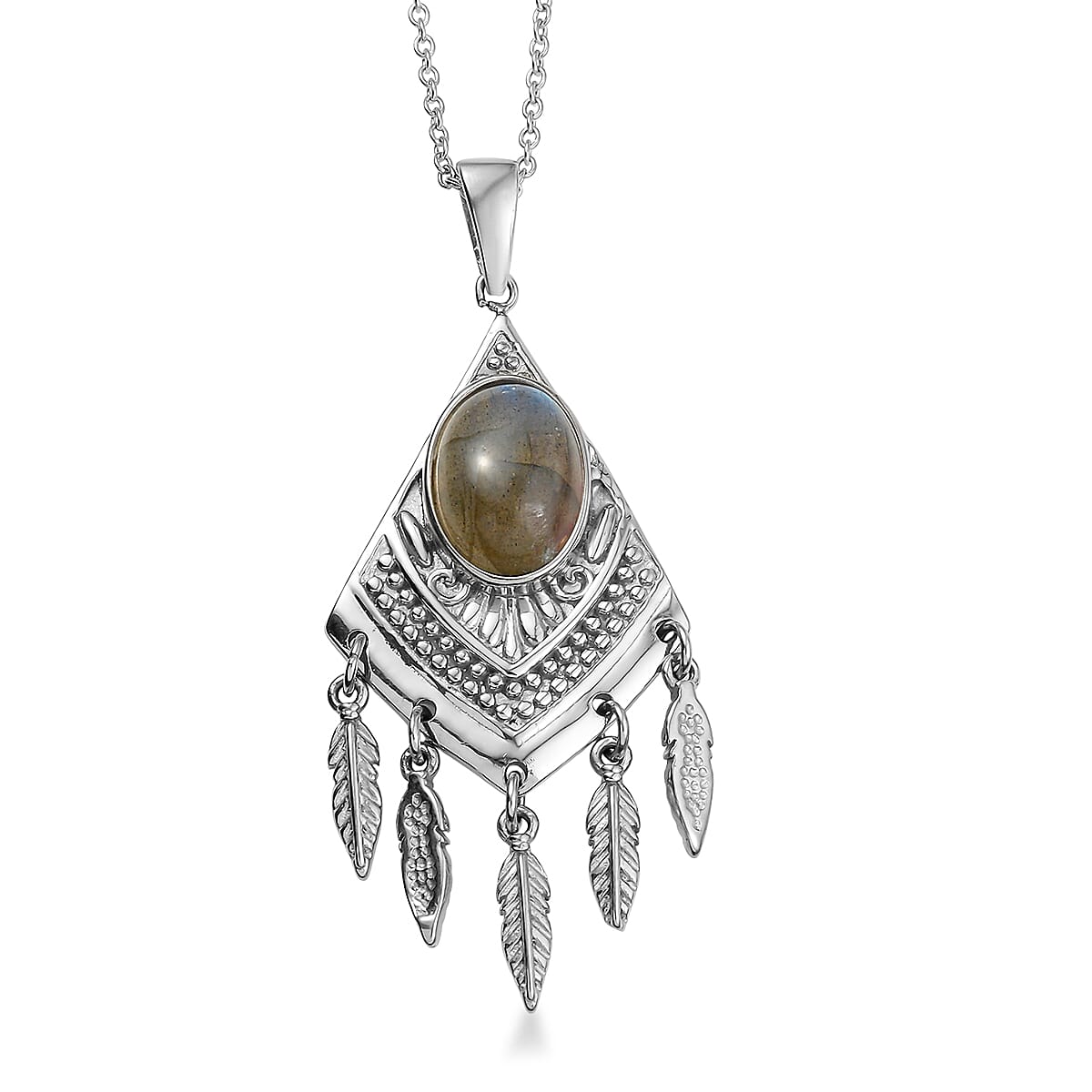 EverTrue Malagasy Labradorite Pendant Necklace (20 Inches) in Stainless Steel 6.25 ctw