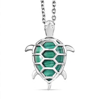 African Malachite Turtle Pendant in Platinum Bond with Stainless Steel Necklace (20 Inches) 5.85 ctw