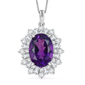 D'Joy Lusaka Amethyst and Moissanite 7.50 ctw Crown Solstice Pendant Necklace 20 Inches in Rhodium Over Sterling Silver - Sticky add to cart bar