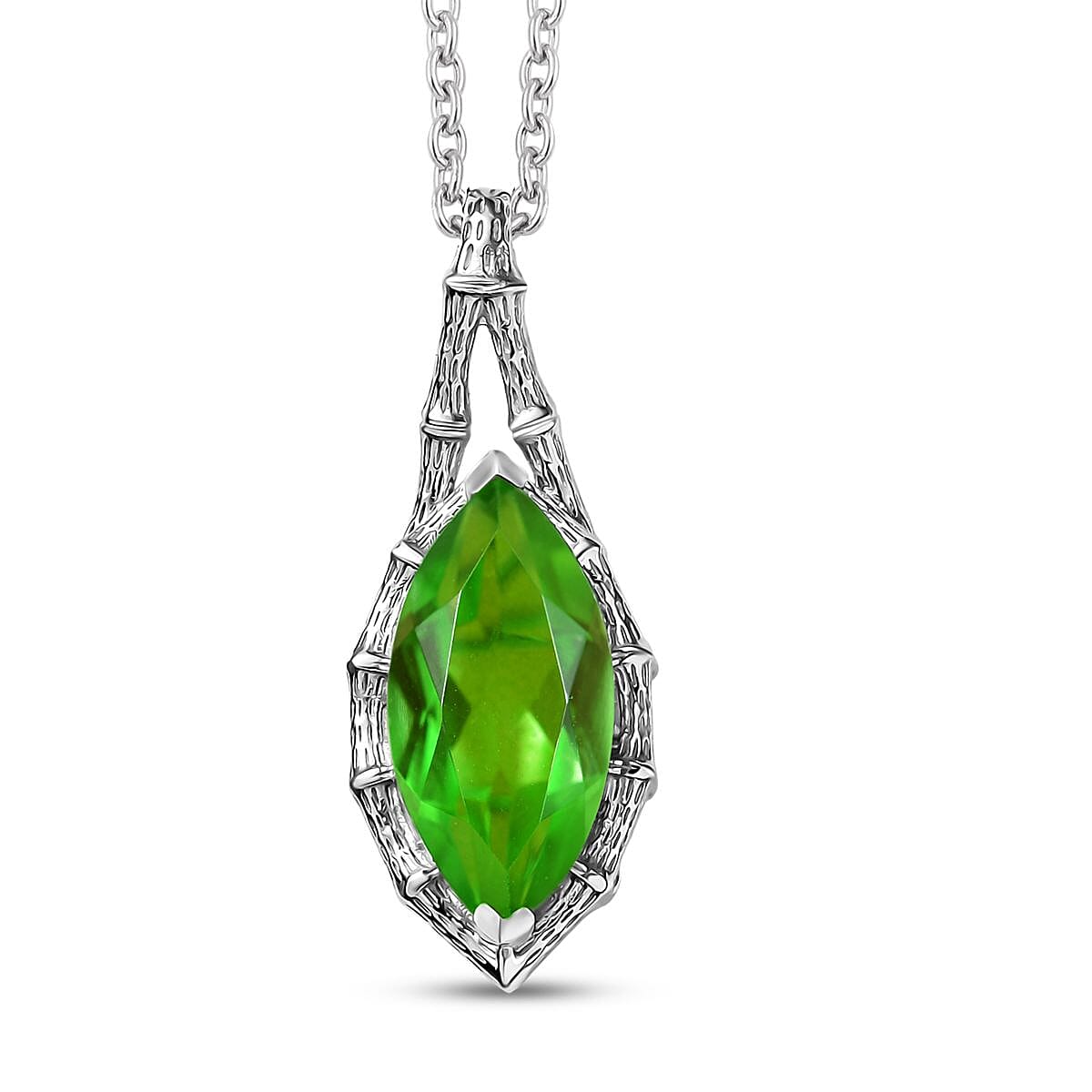 D'Joy Chartreuse Quartz (Triplet) 4.50 ctw Forest Fang Pendant Necklace in Platinum Over Sterling Silver 20 Inches