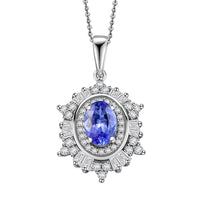 D'Joy Tanzanite and Moissanite 1.40 ctw Celestial Halo Pendant Necklace 20 Inches in Rhodium Over Sterling Silver