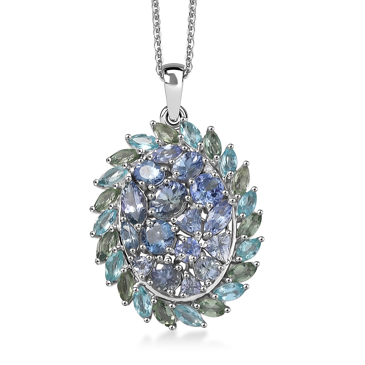 D'Joy Peacock Tanzanite and Multi Gemstone 4.75 ctw Galaxy Pendant Necklace 20 Inches in Rhodium Over Sterling Silver
