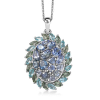 D'Joy Peacock Tanzanite and Multi Gemstone 4.75 ctw Galaxy Pendant Necklace 20 Inches in Rhodium Over Sterling Silver