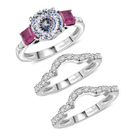 D'Joy 120 Facet Moissanite and Chrome Diopside 4.10 ctw Stackable Ring in Rhodium Over Sterling Silver (Size 6.0)