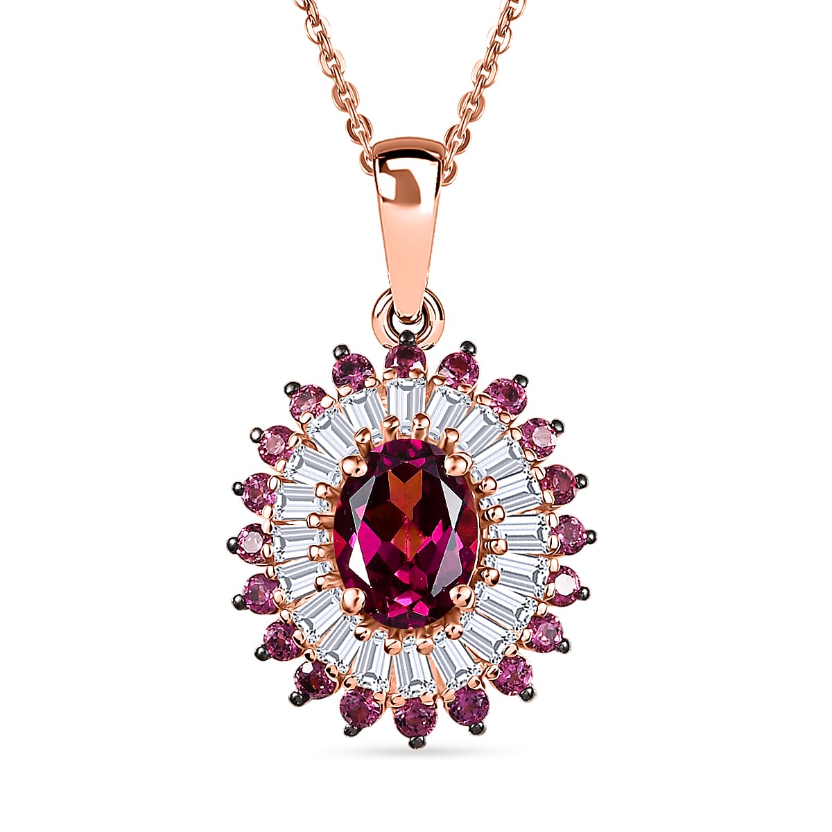 D'Joy Premium Tanzanian Wine Garnet and Multi Gemstone 3.00 ctw Crown Blaze Pendant Necklace in 18K Vermeil Rose Gold Over Sterling Silver 20 Inches