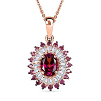 D'Joy Premium Tanzanian Wine Garnet and Multi Gemstone 3.00 ctw Crown Blaze Pendant Necklace in 18K Vermeil Rose Gold Over Sterling Silver 20 Inches