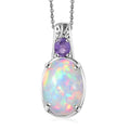 D'Joy AAA Ethiopian Welo Opal, Purple Sapphire Pendant Necklace (20 Inches) in Rhodium Over Sterling Silver 4.20 ctw - Sticky add to cart bar
