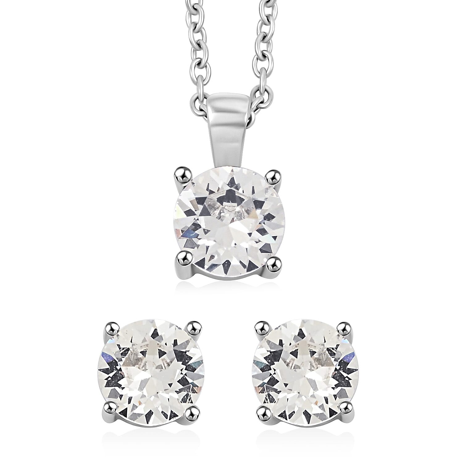 J Francis Embellished with Crystal by Swarovski Stud Earrings and Pendant Necklace (20 Inches) in Stainless Steel