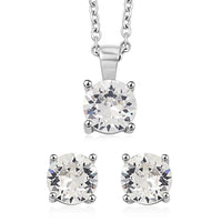 J Francis Embellished with Crystal by Swarovski Stud Earrings and Pendant Necklace (20 Inches) in Stainless Steel