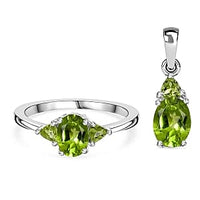 Peridot 2.24 ctw Ring (Size 6.50) and Pendant in Sterling Silver