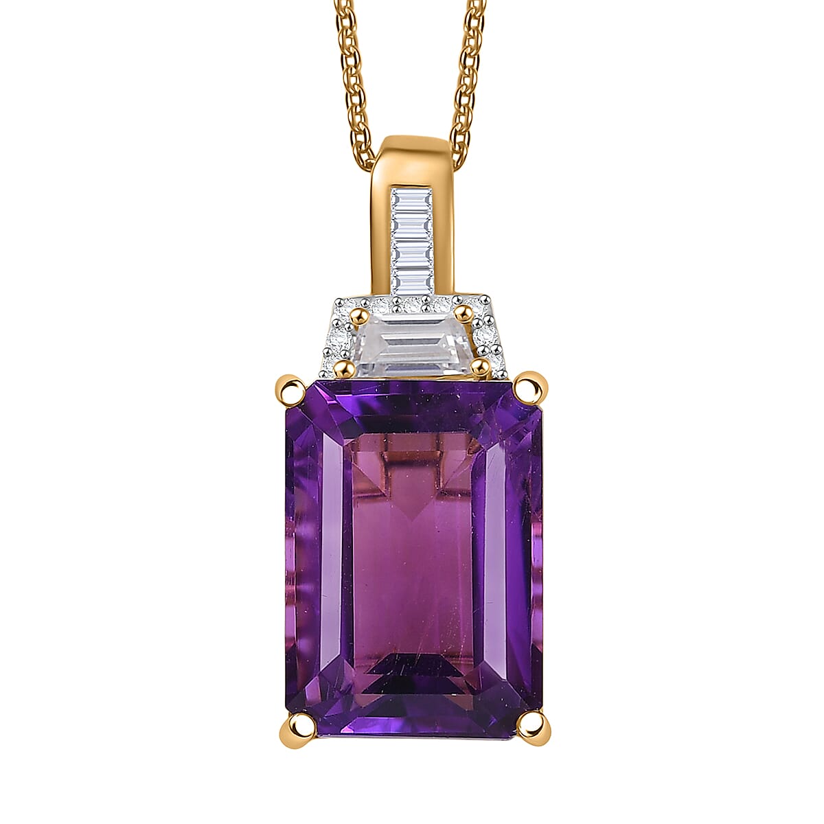 D'Joy Lusaka Amethyst, Moissanite Pendant Necklace (20 Inches) in 18K Vermeil YG Over Sterling Silver 8.20 ctw
