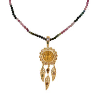 D'Joy AAA Brazilian Citrine, Multi-Tourmaline Pendant with Beaded Necklace (18 Inches) in 18K Vermeil YG Over Sterling Silver 43.20 ctw