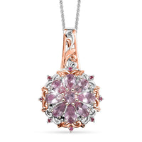 (Do Not Schedule For LS) D'Joy Narsipatnam Pink Spinel 1.90 ctw Floral Empress Pendant Necklace in 18K Vermeil RG and Rhodium Over Sterling Silver 20 Inches