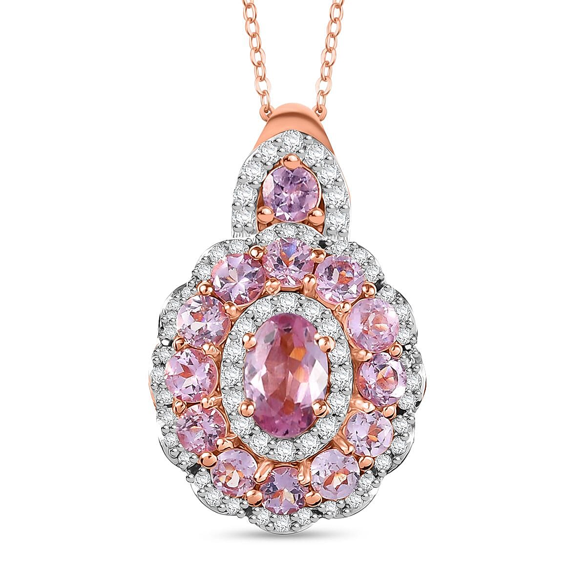 D'Joy Narsipatnam Pink Spinel and Moissanite 2.00 ctw Royal Bloom Pendant Necklace in 18K Vermeil Rose Gold Over Sterling Silver 20 Inches