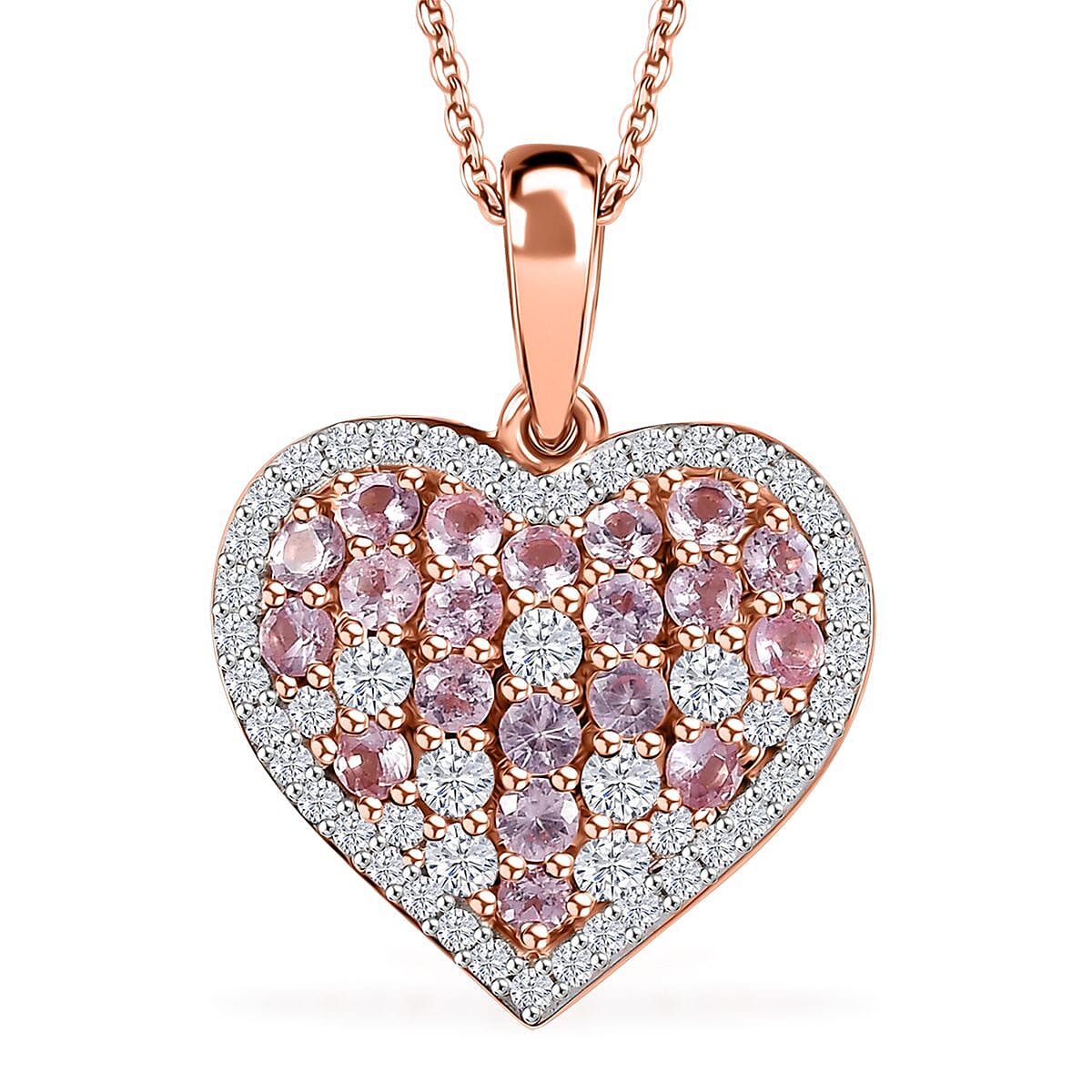 D'Joy Narsipatnam Pink Spinel and Moissanite 1.50 ctw Heart of Blush Pendant Necklace in 18K Vermeil Rose Gold Over Sterling Silver 20 Inches