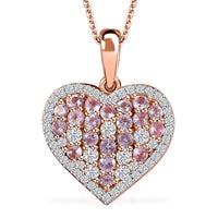 D'Joy Narsipatnam Pink Spinel and Moissanite 1.50 ctw Heart of Blush Pendant Necklace in 18K Vermeil Rose Gold Over Sterling Silver 20 Inches