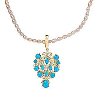 D'Joy Sleeping Beauty Turquoise and Pearl 5.22 ctw Pendant Necklace in 18K Vermeil YG Over Sterling Silver 20 Inches