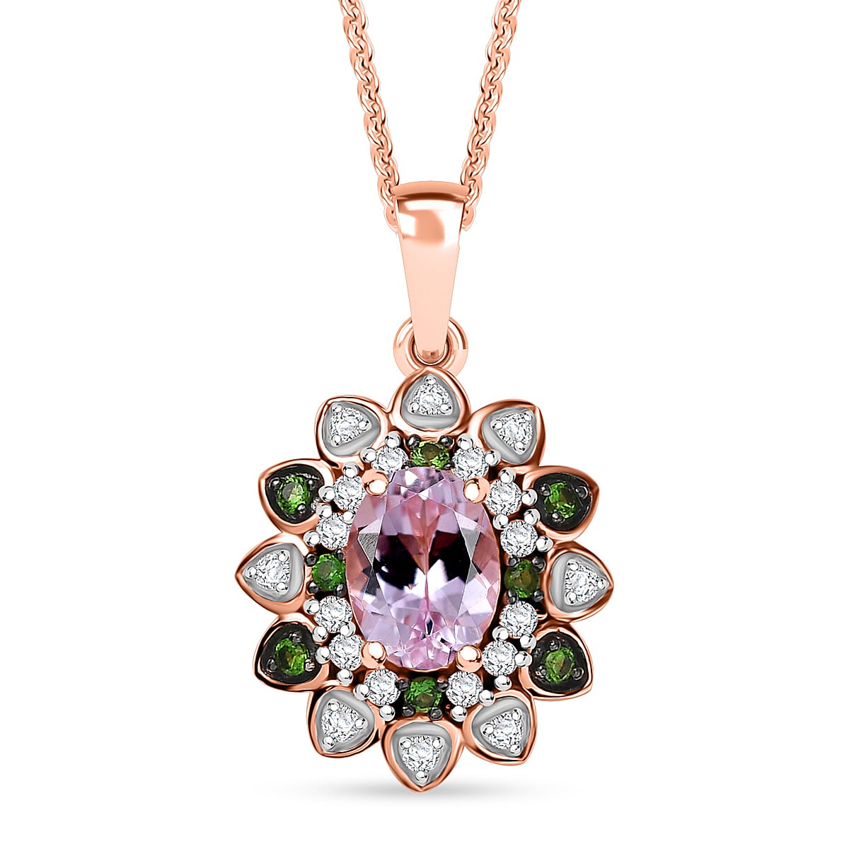 D'Joy Premium Martha Rocha Kunzite and Multi Gemstone 2.25 ctw Blooming Flower Pendant Necklace in 18K Vermeil Rose Gold Over Sterling Silver 20 Inches