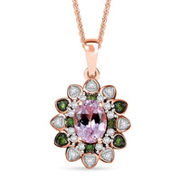 D'Joy Premium Martha Rocha Kunzite and Multi Gemstone 2.25 ctw Blooming Flower Pendant Necklace in 18K Vermeil Rose Gold Over Sterling Silver 20 Inches