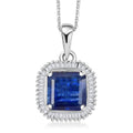 D'Joy Asscher Cut Premium Kashmir Kyanite and Diamond 3.00 ctw Art Deco Pendant Necklace 20 Inches in Rhodium Over Sterling Silver - Sticky add to cart bar