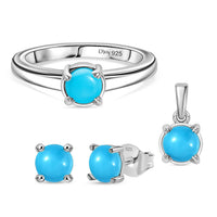 D'Joy Sleeping Beauty Turquoise 1.76 ctw Set Of Earrings, Pendant and Ring (Size 10.0) in Rhodium Over Sterling Silver
