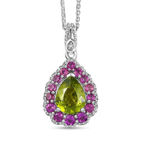 D'Joy Hebei Peridot and Multi Gemstone 2.40 ctw Blushing Dewdrop Pendant Necklace in Rhodium Over Sterling Silver 20 Inches