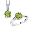 D'Joy Peridot, Moissanite Ring (Size 5.0) and Pendant in Rhodium Over Sterling Silver with Stainless Steel Necklace (20 Inches) 3.15 ctw - Sticky add to cart bar