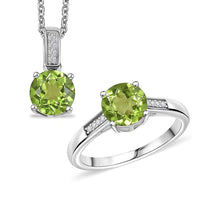 D'Joy Peridot, Moissanite Ring (Size 5.0) and Pendant in Rhodium Over Sterling Silver with Stainless Steel Necklace (20 Inches) 3.15 ctw