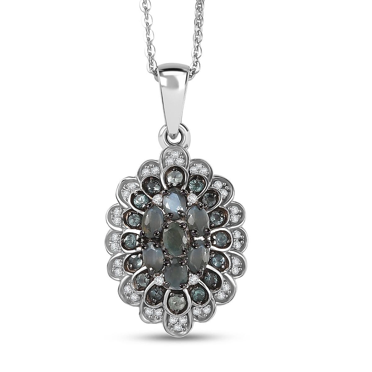 D'Joy Narsipatnam Alexandrite and White Zircon 1.00 ctw Crown of Shadows Pendant Necklace 20 inches in Rhodium Over Sterling Silver