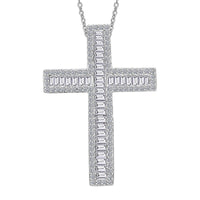 Luxuriant Lab Grown Diamond G-H SI 1.00 ctw Cross Pendant Necklace in Rhodium Over Sterling Silver 20 Inches