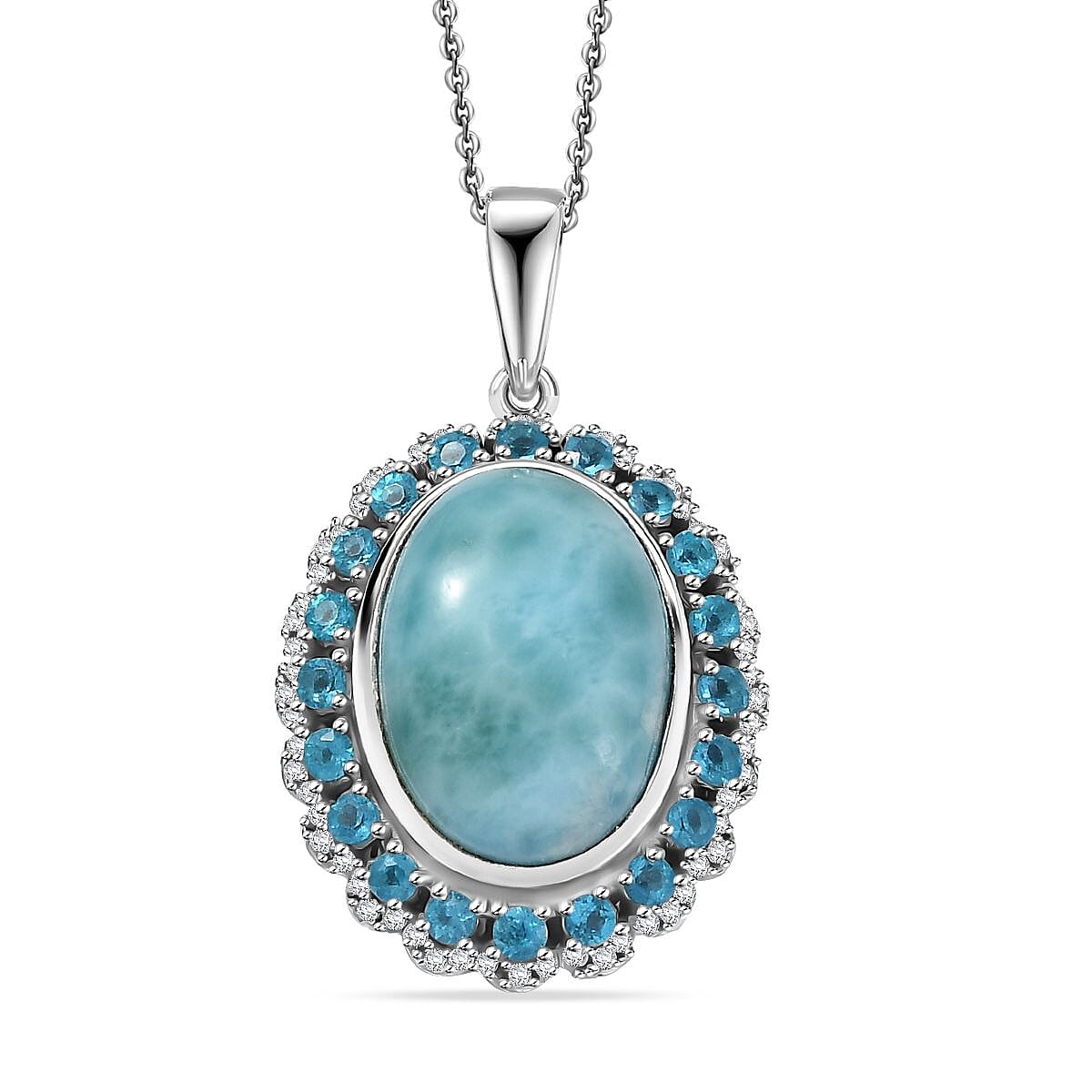 D’Joy Larimar, Multi Gemstone Pendant Necklace (20 Inches) in Rhodium Over Sterling Silver 8.00 ctw