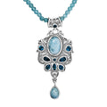 D'Joy Artisan Crafted Larimar and Neon Apatite 31.40 ctw Ocean’s Grace Pendant with Apatite Beaded Necklace in Sterling Silver 20 Inches - Sticky add to cart bar